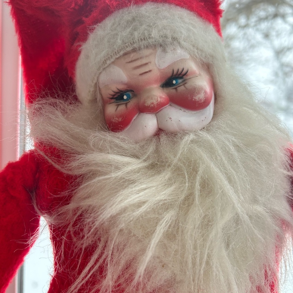 1950s Beloved Toys - Plush SANTA - Celluloid Face - Wired Body - Vintage